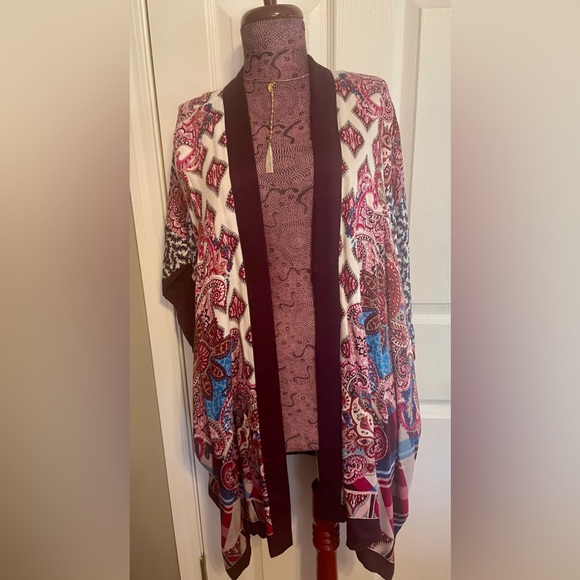 Chico's Women's Floral Plaid Paisley mixed print Ruana Wrap Kimono Boho Size S/M - Picture 5 of 12